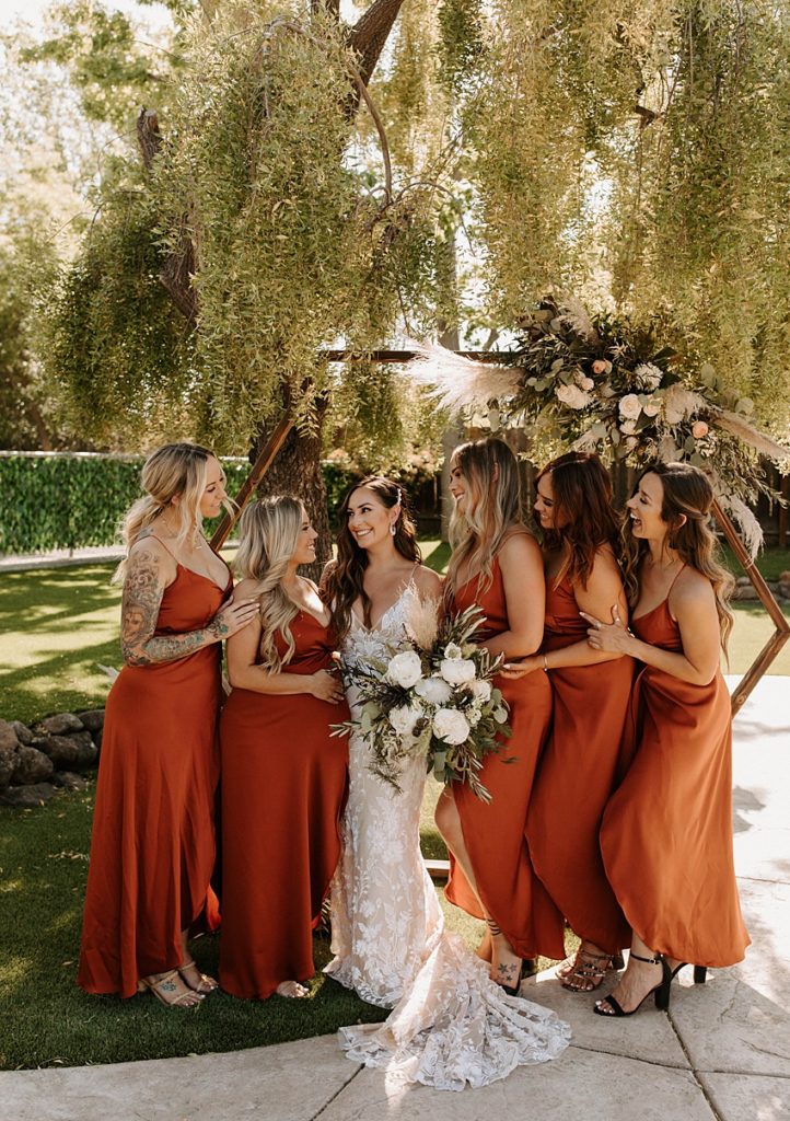 Modern Boho Wedding - rust orange bridesmaids dresses